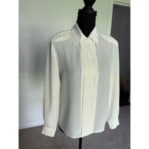 Vintage Leslie Fay Embroidered shirt Blouse off white Career Long‎ Sleeve Top